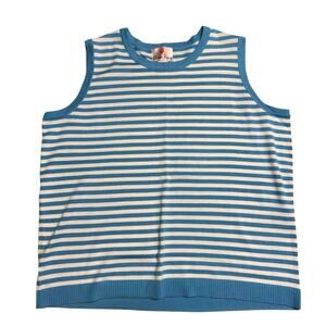 Quacker Factory Womens Vintage Blue and White Striped Sweater Vest size 1X